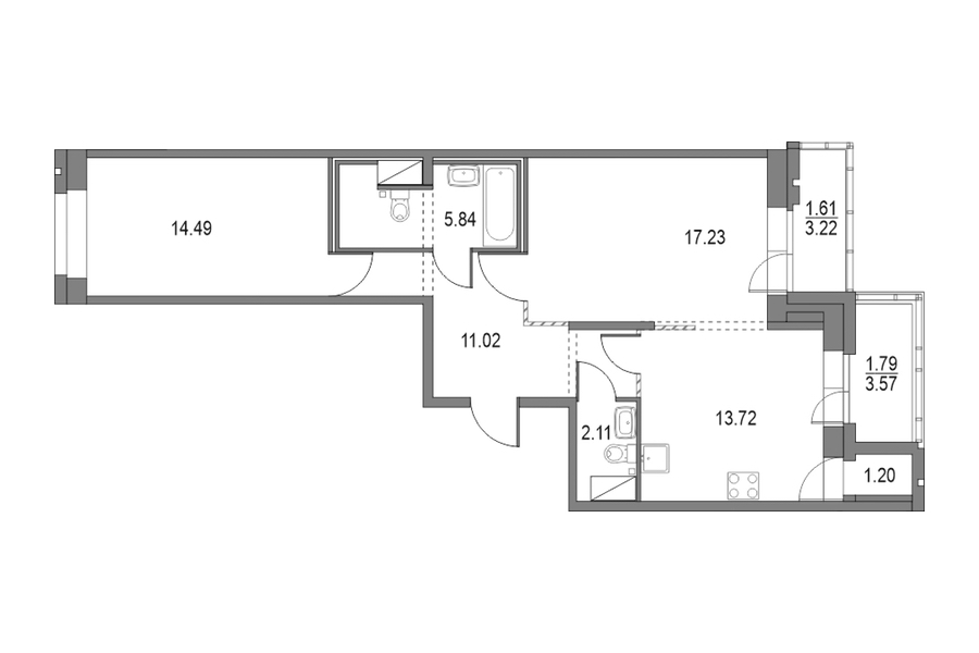 2-комнатная квартира 64.41 м², 2/12 эт., ЖК «Приморский квартал»
